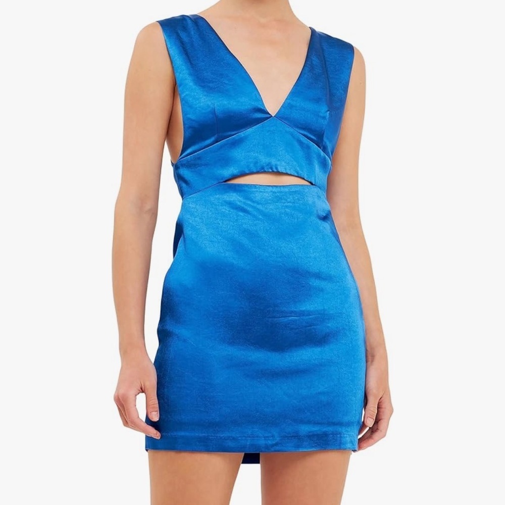 NEW Endless Rose Cutout Satin Mini Dress -Cobalt Blue Size Medium